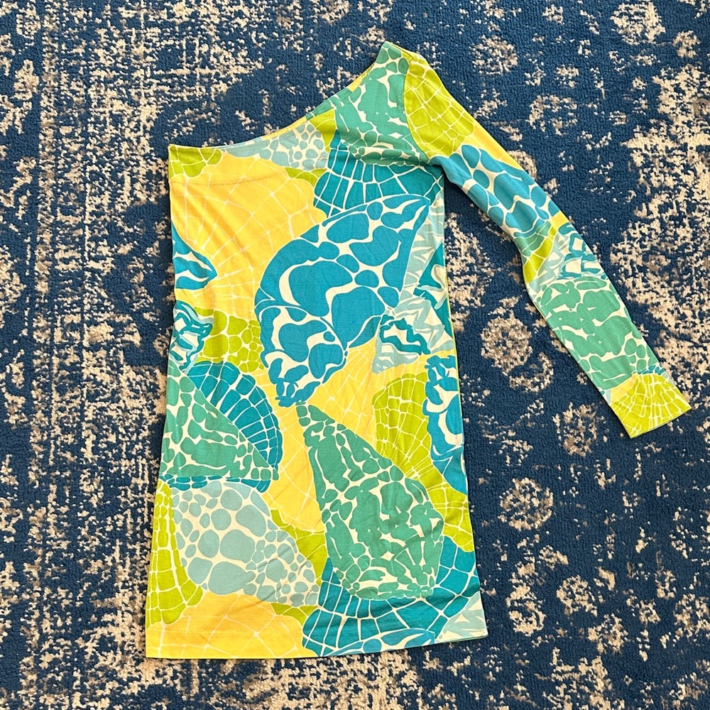 One-Shoulder Shell Dress - Blue and Yellow